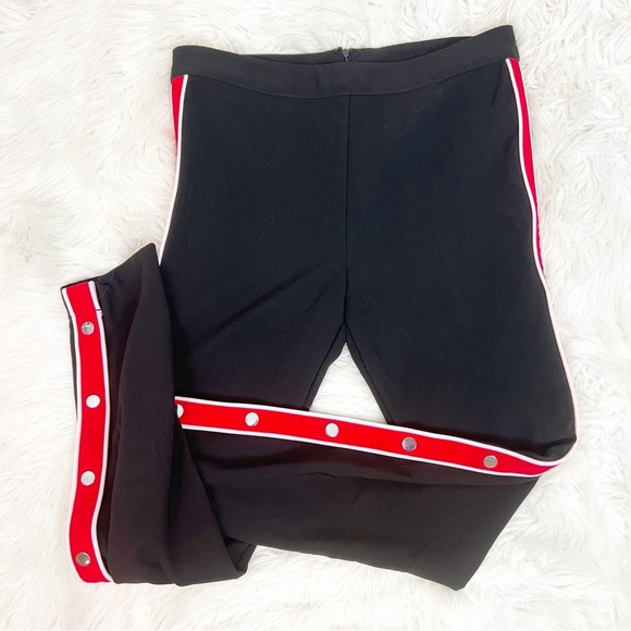 LOVERS + FRIENDS BLACK ON TRACK SNAP SIDE RED STRIPES SKINNY PANTS SZ LARGE NWT - Picture 3 of 11